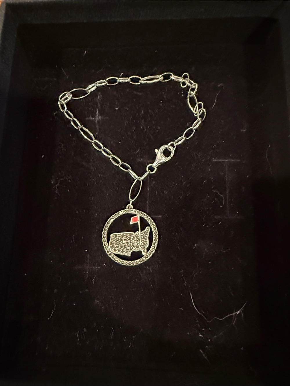 Silver-tone  Augusta National Golf Flag Charm Bracelet with Red Accent